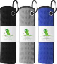VIVIDLY 3 Pack Golf Towels 16" X 16" , Microfiber Waffle Pattern Golf Towel wit