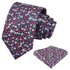 Mens 3.15inches Exquisite Floral Tie with Small Flower H142-navy Blue/ Red