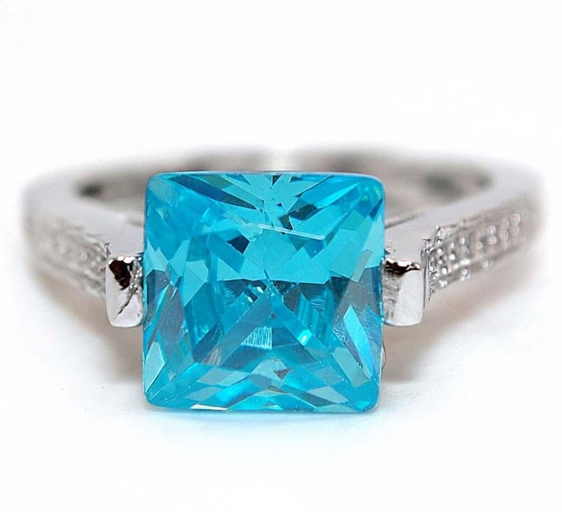 7CT Heat Treated Blue Topaz 925 Solid Sterling Silver Ring Sz 8 NF1-7