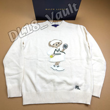 POLO RALPH LAUREN Polo Bear Tennis Cream Knit Sweater Women's Size L w/ Box