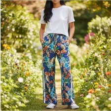 Johnny Was Emma Divine Floral Print Wide Leg Pants Boho Artsy Retro Hippie Small