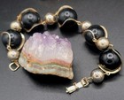 VTG Mid Century Black Lucite Wrapped Silver Tone Bead Link 7" Bracelet  — photo 3