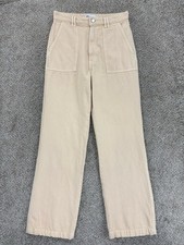 Zara Women High Waisted Wide Straight Utility Pant Women's S Beige Cream Cotton