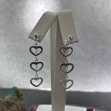 Sterling Silver 3 Cutout Hearts Fashion Dangle Earrings For Women