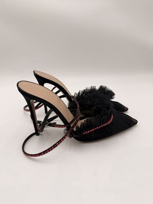 Andrea Wazen Franca Glitz pumps in black satin tulle with red crystal Size 38.5
