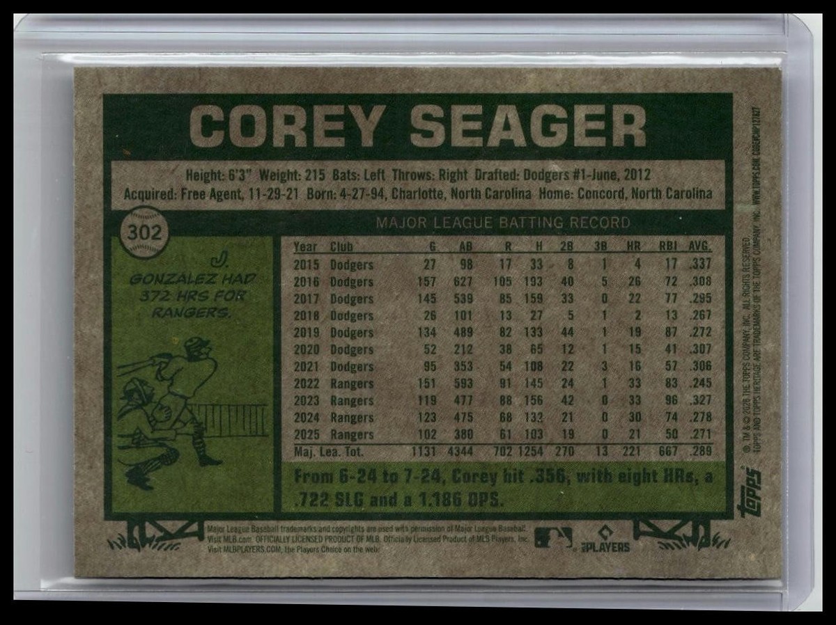 2026 Topps Heritage #302 Corey Seager Chrome Silver Sparkle
