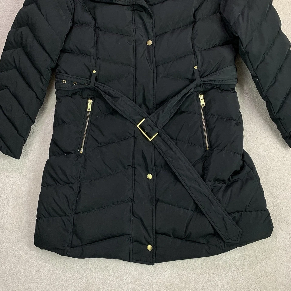 Cole Haan Women Size Large Signature Down Puffer Jacket Black Coat Fur Stow Hood - Image 4 of 4