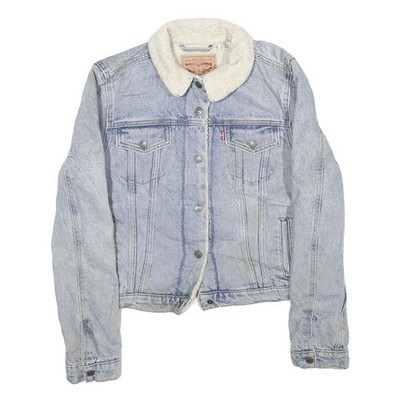 Levi's Damen Blau Denim Sherpa Kragen Jacke M Baumwolle Knopf Freizeit Oberbekleidung