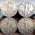 4 WALKING LIBERTY HALF DOLLARS; 1942, 1943, 1944S, 1945; 90 % SILVER