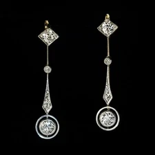 Art Deco Style 2.25Ct Lab Created Diamond 14K White Gold FN Drop/Dangle Earrings