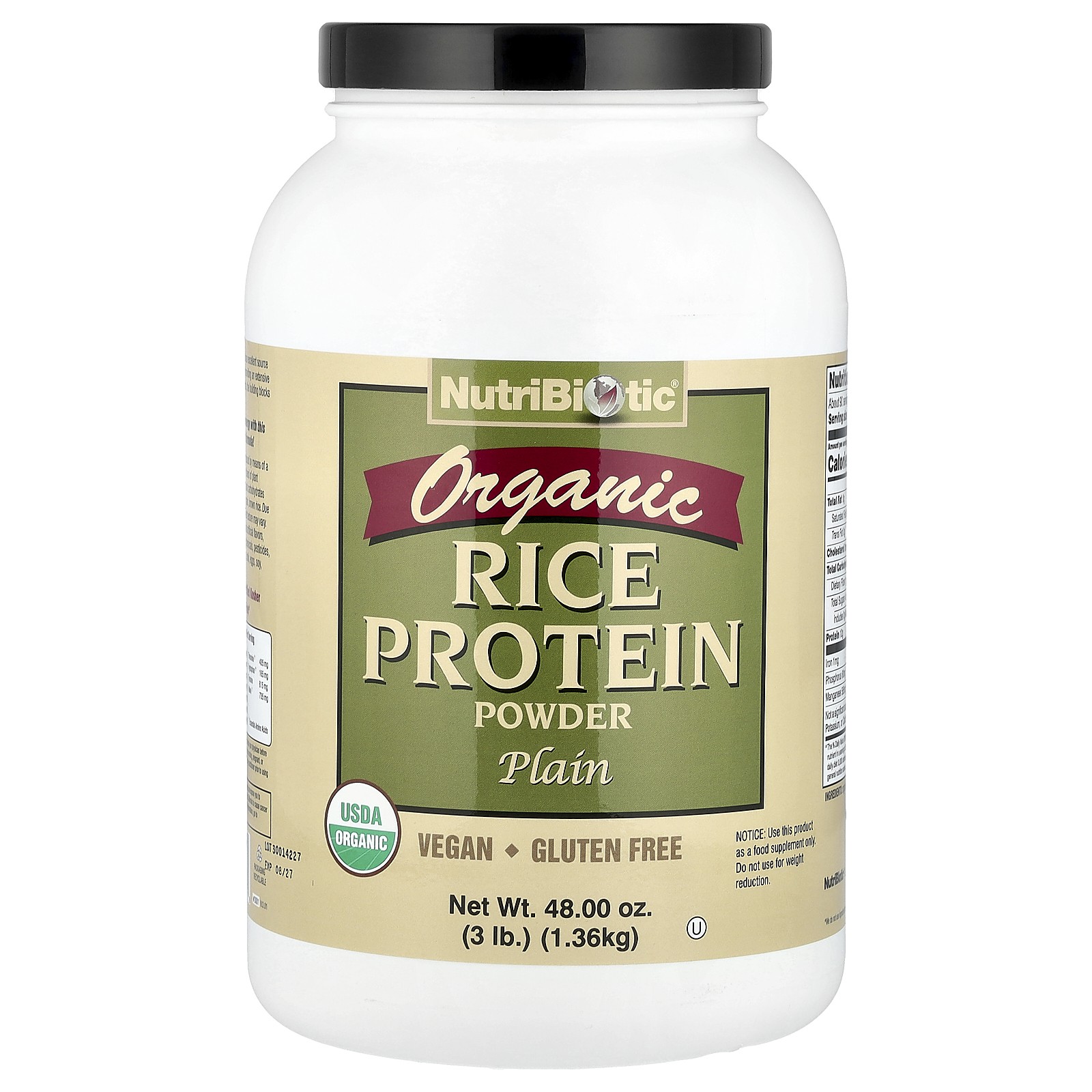 NutriBiotic Raw Organic Rice Protein Plain 3 фунта 1 36 кг Без яиц без глютена 9090₽