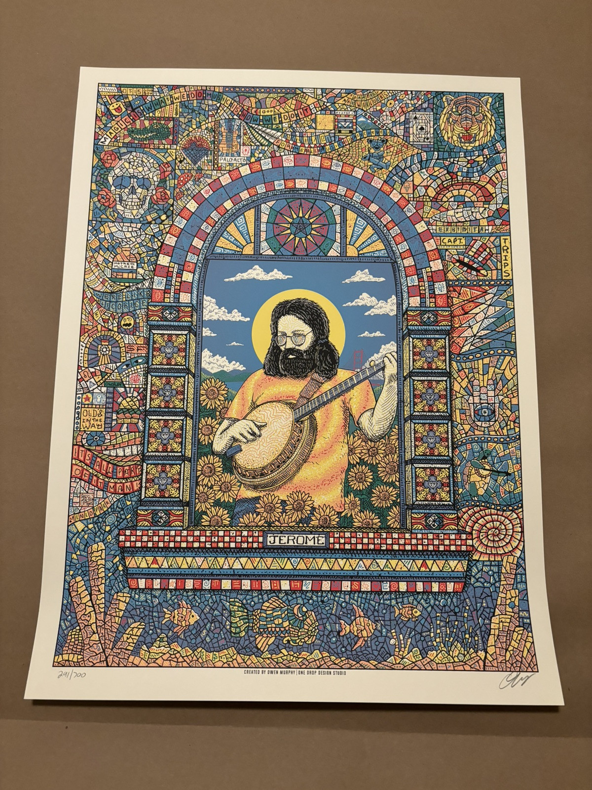 Jerry Garcia One Drop screen print by Owen Murphy for Bottleneck Mondo
