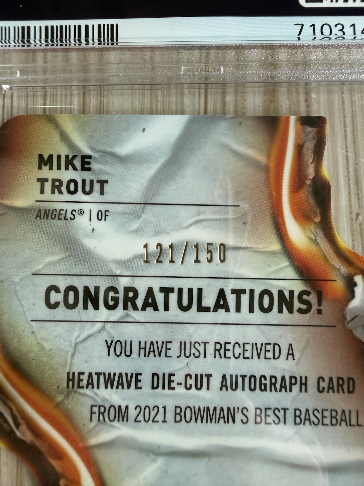 Mike Trout 2021 Bowman’s Best Heatwave Ref. Die Cut Auto #/150 PSA 9 #HWDC-MT LA view 2
