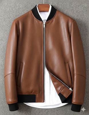 Men's Leather Jacket 100% Pure Tan Lambskin Flight/Bomber Custom Made Jacket