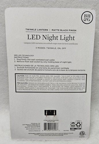 Better Homes & Gardens Twinkle Lantern LED Night Light, 3 Modes, Matte Black - Picture 2 of 8