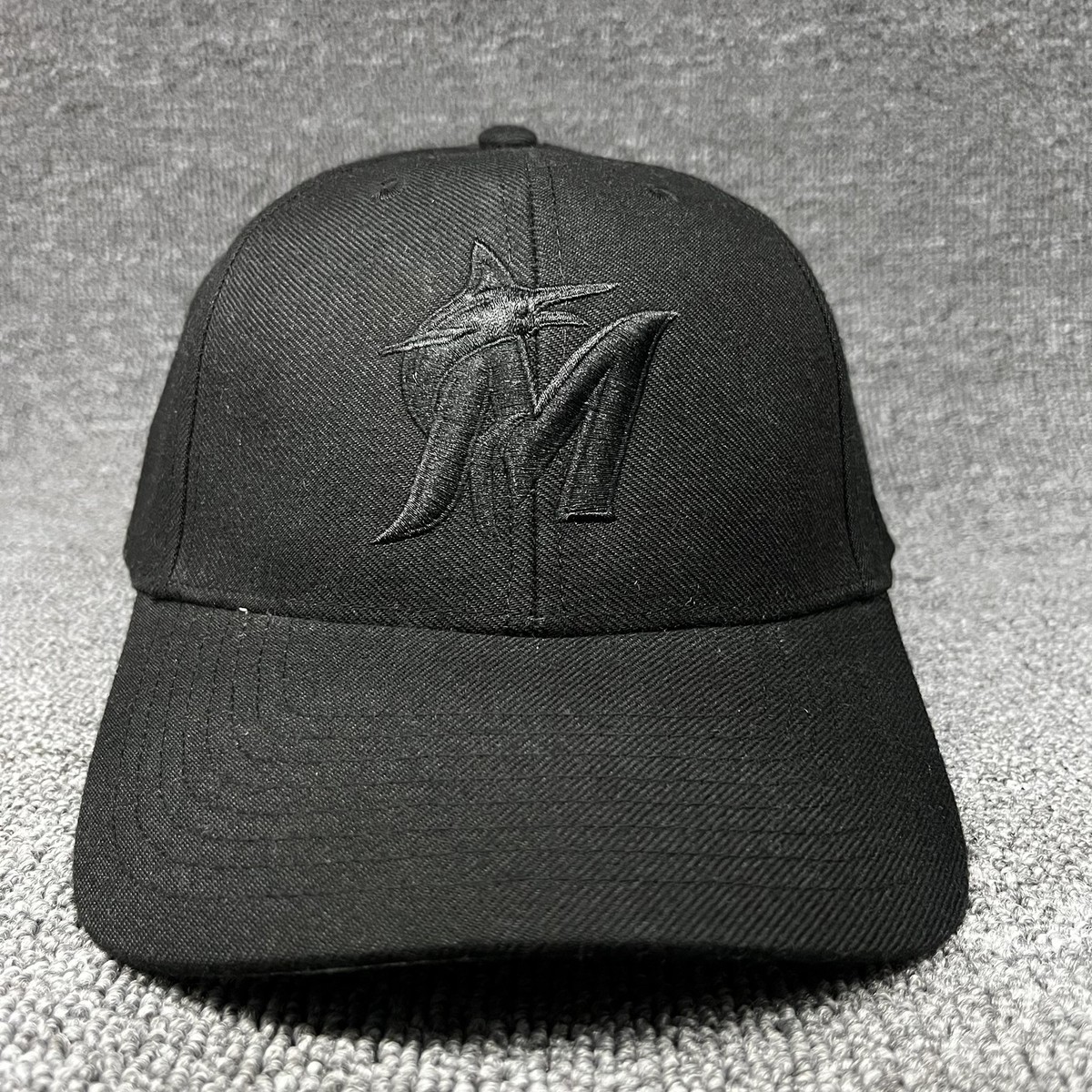 Miami Marlins '47 Brand MVP Adjustable Hat Black on Black Gray Underbrim MLB Cap