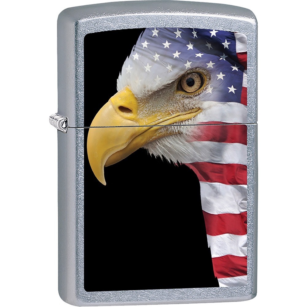 Zippo Windproof Metal Design - Bald Eagle Head U.S. Flag on 