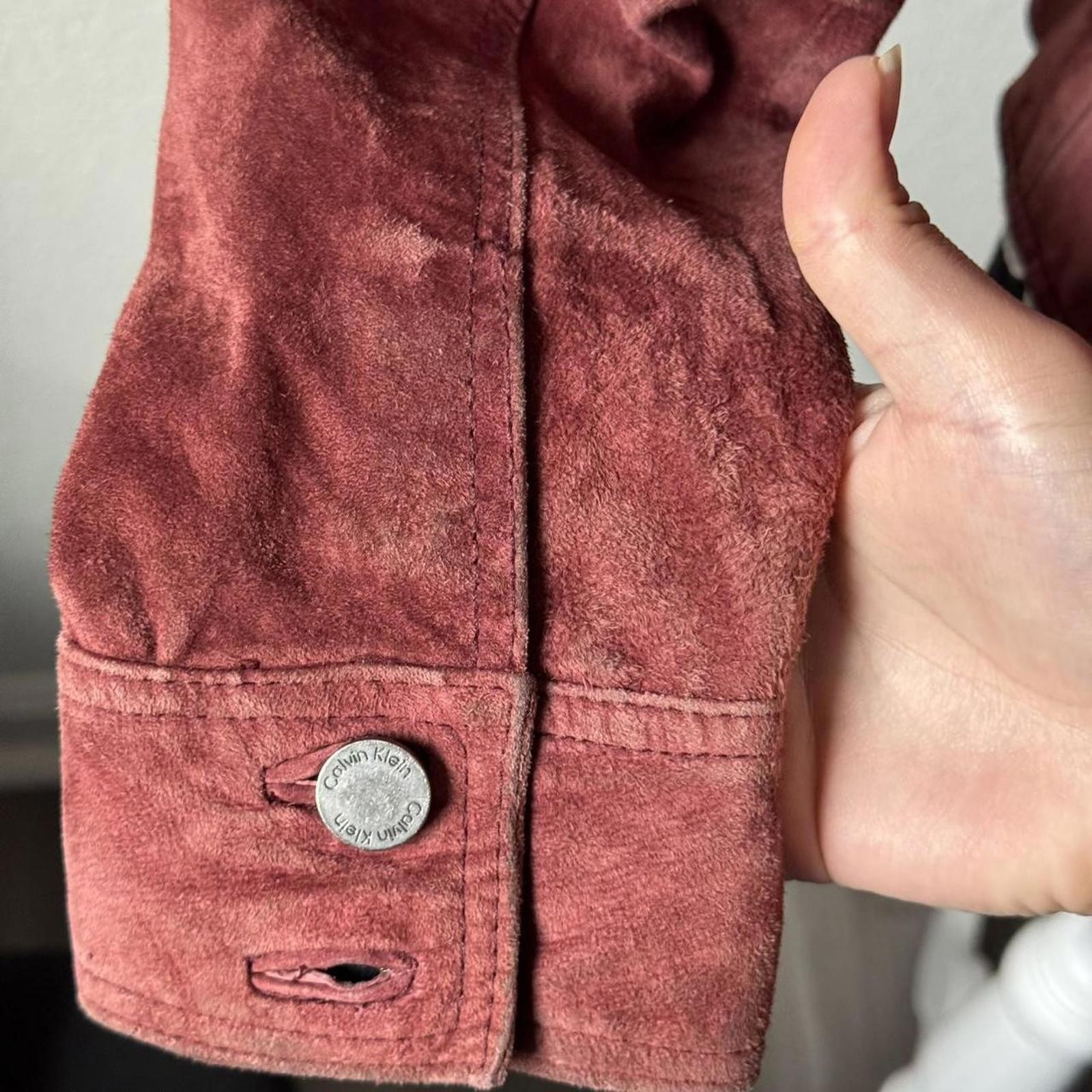 ੈ✩‧₊˚y2k calvin klein burgundy red real leather suede button up jacket thumbnail 5