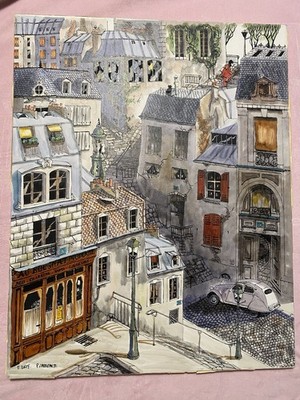 Yves B. Asket ParisStreet Scene Stretched CanvasPrint Modernist Art Lithograph
