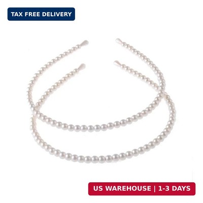 2 Pack Simple Design Imitation Pearl Headband Lady Full Pearl Bead Fashion Styli