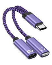 Dual USB C Dongle Splitter, 2 in 1 C Headphone Jack Adapter and Purple