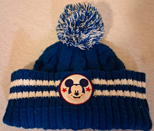 Disney Junior Mickey Mouse Toddler Knit Beanie Hat Pom Pom Blue White 2T-5T