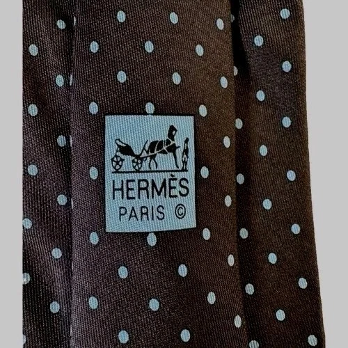 Corbata de seda Hermes Paris a lunares para hombre hecha en Francia/gris Foto 2 de 4