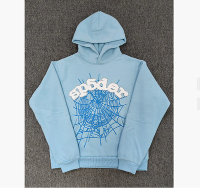 Sp5der Men s Hoodie Sky Blue   Streetwear Pullover Size S-M-L
