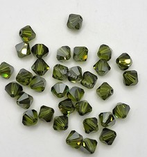 Swarovski Crystal Olivine Satin Bicone Beads; 4mm 24pc or 6mm 12pc