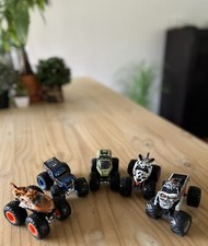 monster jam trucks lot of 5 digger, zombie, tiger shark, dalmatian soldier