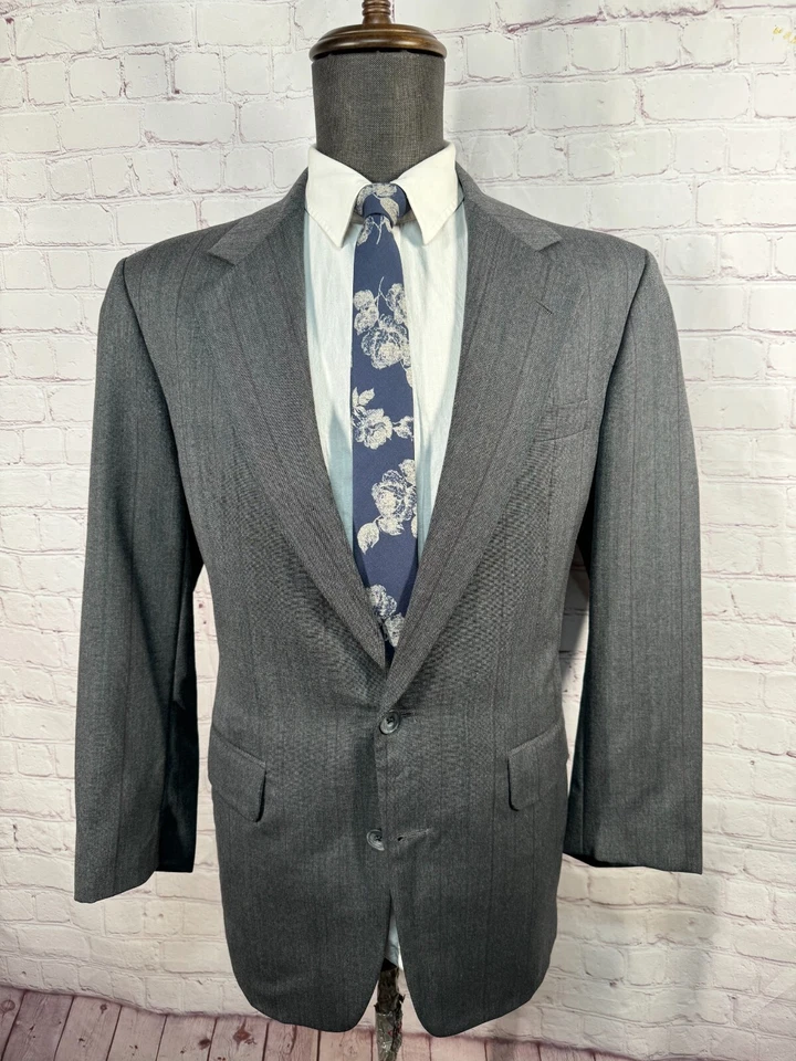 Traje de Colección CORBIN Para Hombres Gris Lana Rayas Plisado 2 Piezas 40S Chaqueta 34x27 Pantalón Foto 2 de 4