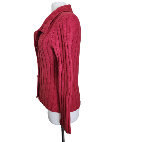 Garnet Hill Cardigan Ribbed Sweater Womens M Wool Cashmere Red Button Front - Picture 3 of 14