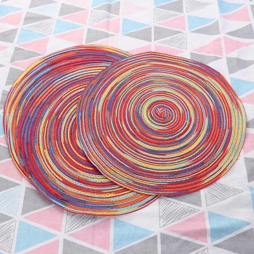 6PC Cotton Place Mat Color Satin Dyed Hand-Woven Round Place Mat Ramie Cotton