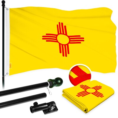 G128 5 Ft Flagpole (Black) & New Mexico Flag 2x3 Ft Embroidered 300D Polyester