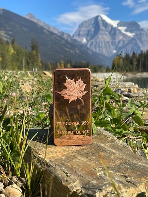 10 oz Copper Bar - Canadian Maple Leaf CMC Mint - 10 Troy Ounces
