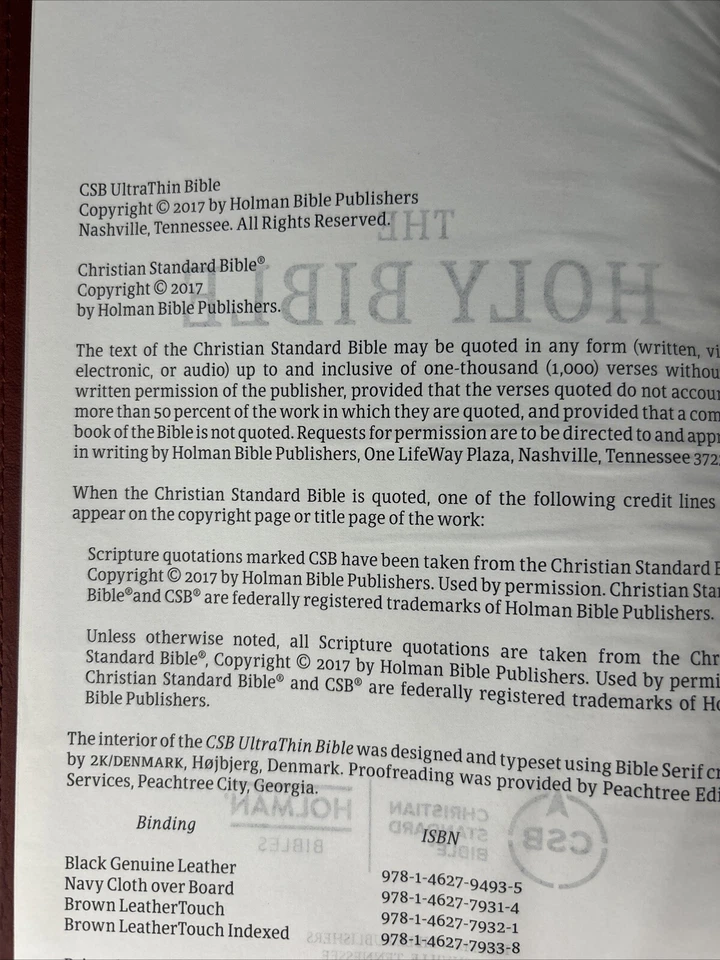CSB Ultrathin Holy Bible Brown W/ Red Trim Christian Standard Bible Holman - Image 4 of 4
