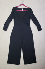 H M Women Jumpsuits Large Black Polyester B Long Sleeve Straight Cropped Leg