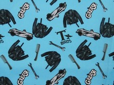 Cotton Fabric By The Yard Grease Movie T Birds Comb Jacket Thunderbird Car Blue