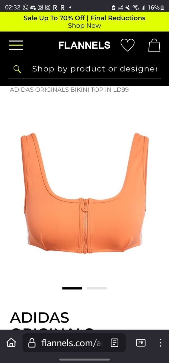 Adidas Bikini Top Zip Up Trefoil Stretch Orange Size 32 34