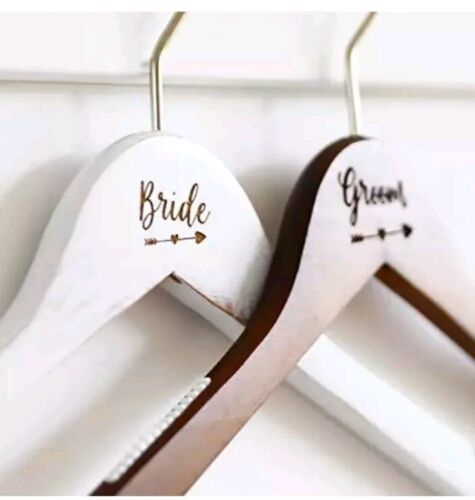 Pair of Wedding Hangers for Bride and Groom Bridal Wedding Gift Wood Dress Ha...