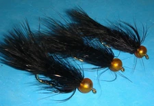 FLY FISHING FLIES - Black Gold-Bead [EGG-SUCKING] LEECH size #4 (6 pcs.)