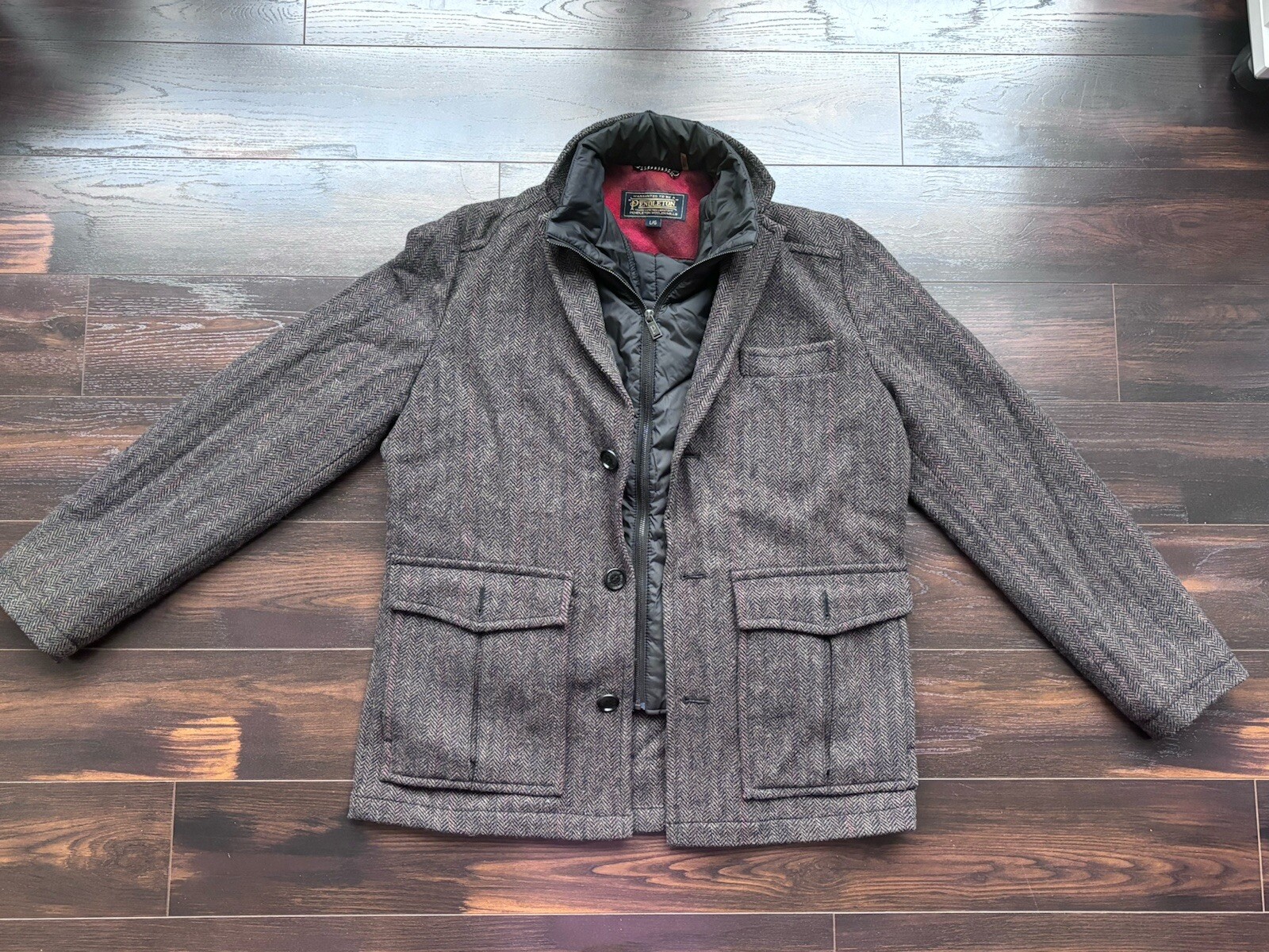 Pendleton $425 Herringbone Coat Removable Wool In… - image 8