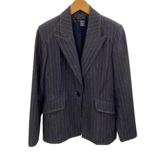 Etcetera Blazer Jacket Womens 6 Dark Denim Blue Jean Pinstripe Cotton Blend