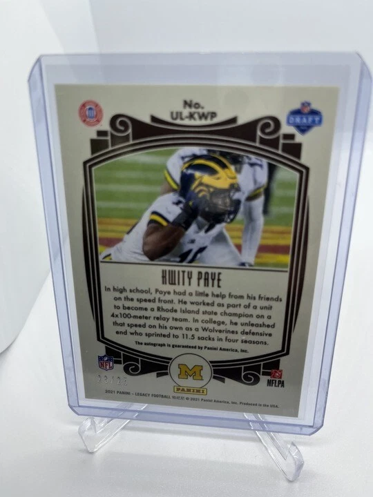 2021 Legacy Rookie RC Under The Lights Kwity Paye SP Autograph Yellow /25 Colts - Image 2 of 2