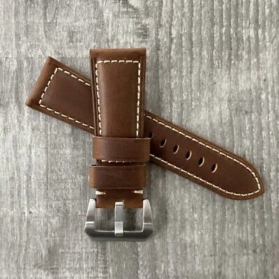 Bracelet De Montre En Cuir Marron De 26Mm Pour OFFICINE PANERAI PAM - Photo 1/4