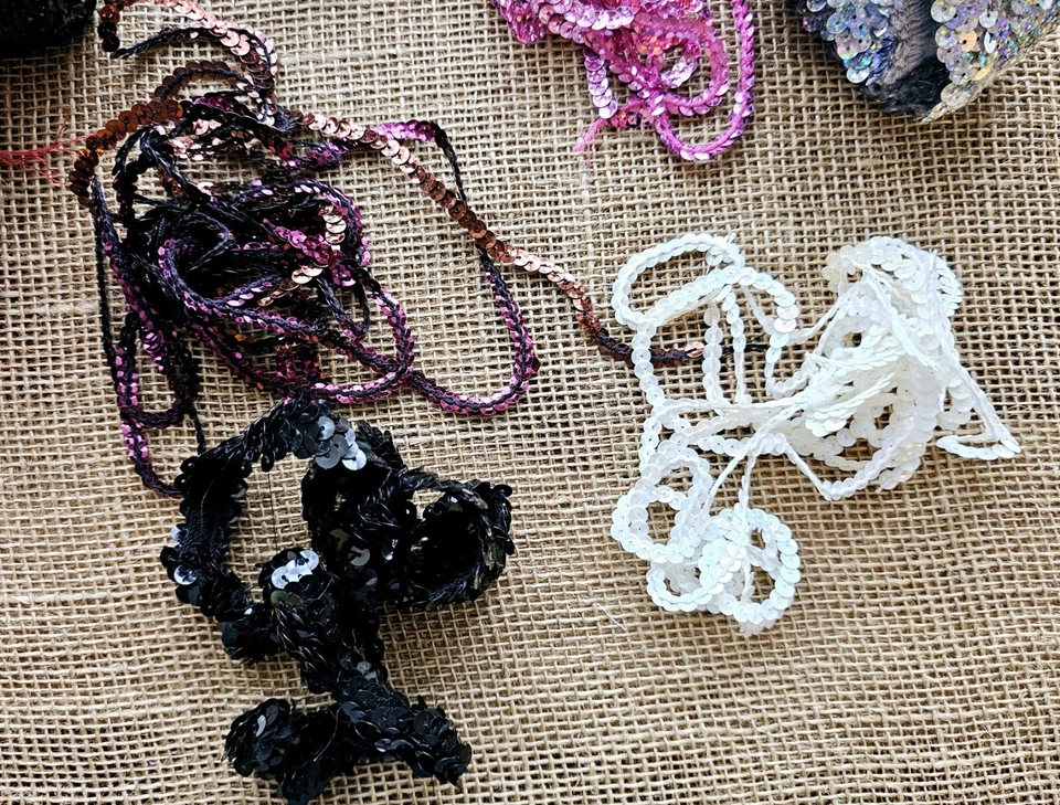 Lote De Colección De Borde De Costura Con Lentejuelas Negro, Plata, Blanco, Rosa, Rojo, Marrón Foto 3 de 4