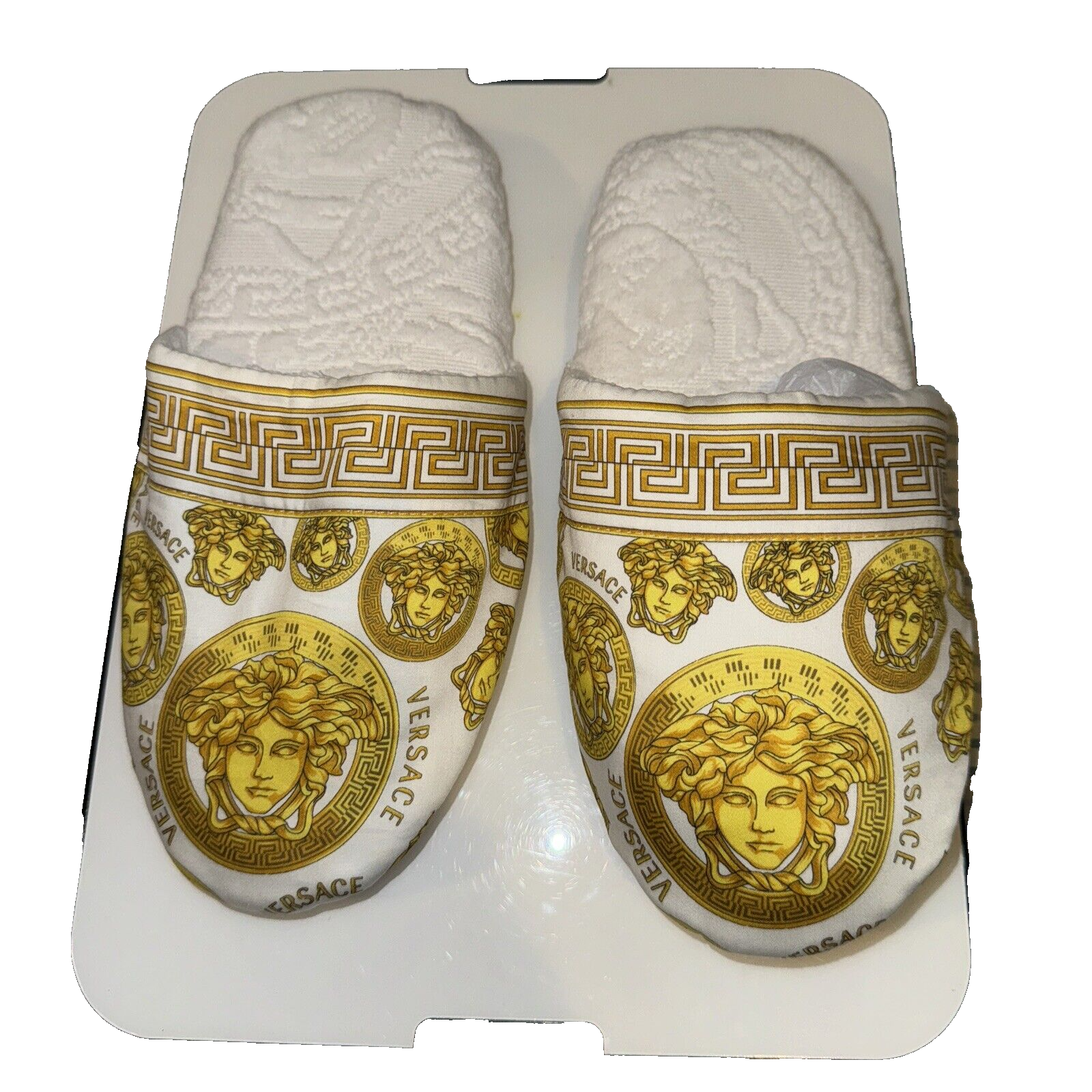 PANTOFOLA D’ORO Pantofole Versace Medusa Stampa Cotone Piccole Bianche Oro