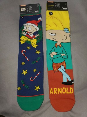 ODD SOX RUGRATS TOMMY CHUCKY HEY ARNOLD KNITS MENS 2 PAIRS SOCKS SIZE 8-12 NEW