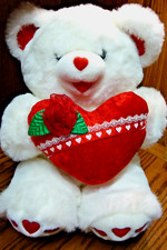 2000 Valentine's Day Plush 16" White Sweetheart Teddy Bear Red Heart Rose Z15
