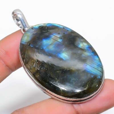 Labradorite Gemstone Handmade 925 Sterling Silver Jewelry Pendant 2.01''